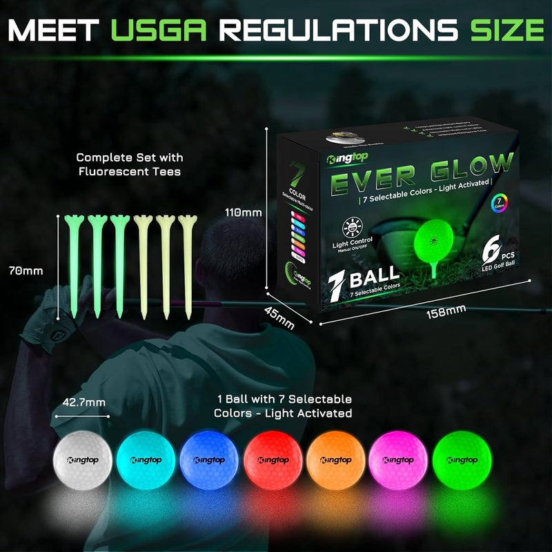 KINGTOP Upgraded Glow in The Dark Golf Balls - Super Bright Light Up LED Golf Ball - with Glow Golf Tees and Storage Bag - Fun Night Golfing Gift for Men and Women | Backyard Putting Greens - Image 5